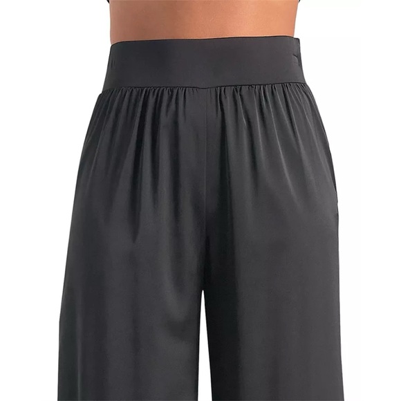 Elan Wide Leg Black Satin Pants - Picture 2 of 5